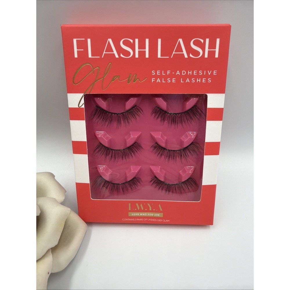 LWYA Flash Lash ~ Glam ~ (3 pairs) Self-adhesive False Lashes Brand New in Box